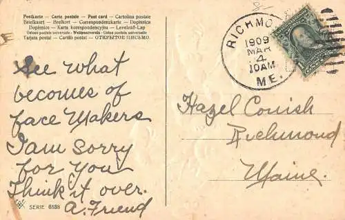 L043 Groteske Frau zieht Ohr Ehemann 1909 Comic Humor geprägte Postkarte