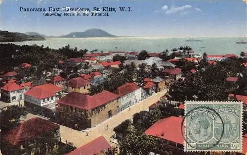 L041 St Kitts WI Panorama East Basseterre 1933 Vintage Postkarte