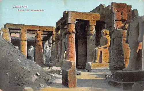 L382 Ägypten Luxor Statuen der Ramses Könige Säulen Hieroglyphen Vintage Postkarte