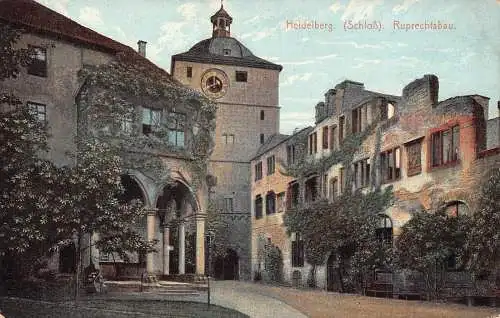 Deutschland Heidelberger Schloss Ruprechtsbau Uhr Vintage Postkarte