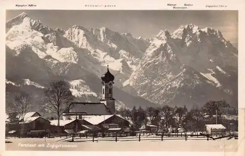 Deutschland 1941 Farchant mit Zugspitzmassiv RPPC Vintage Postkarte