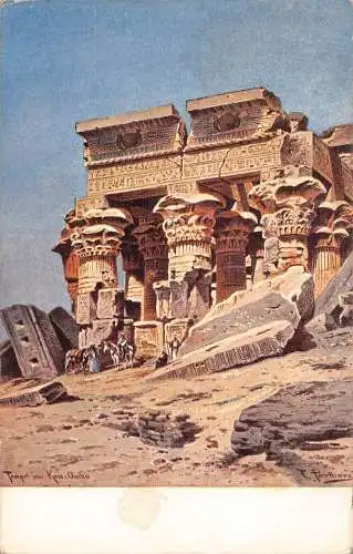 L384 Ägypten Kom Ombo Tempel Künstlerkarte signiert F Perllberg Vintage Postkarte