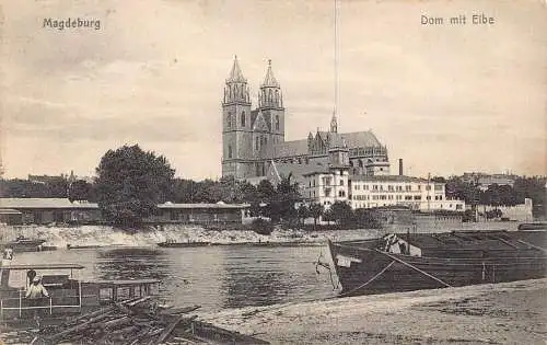A154 Deutschland 1917 Magdeburger Dom mit Elb Dom Boot 1. Weltkrieg Feldpostkarte