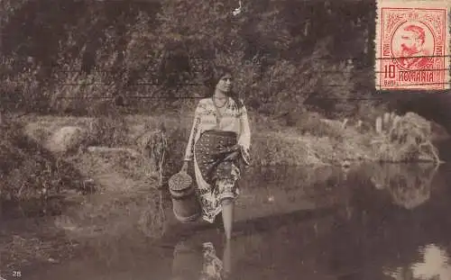 L412 Rumänien 1912 Junge Dame Volks Tracht Vintage Postkarte