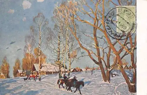 A149 Gemälde 1930 signiert Yuon CF März Reiten im Schnee Postkarte