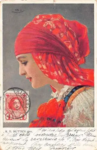 A149 Künstlerkarte 1913 Polin in traditionellen Kostümen Krakau Postkarte