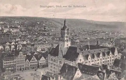 A168 Deutschland 1908 Stuttgart Blick von der Stiftskirche Kirche Vintage Postkarte