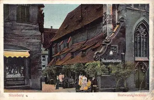 A164 Deutschland 1908 Nürnberg Bratwurstgloecklein Restaurant Vintage Postkarte