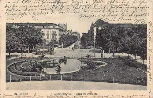 A165 Deutschland 1909 Mannheim Friedrichplatz Heidelbergerstraße Straße Postkarte
