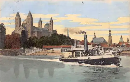 A164 Deutschland 1910 Speyer ein Rheindom Dampfer Vintage Postkarte