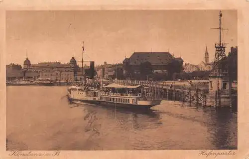 A163 Deutschland 1925 Konstanz a B Hafenansicht Dampfschiff Vintage Postkarte