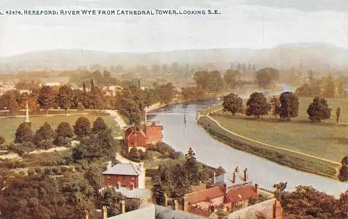 L235 England Hereford River Wye von Tower Cathedral Vintage Postkarte