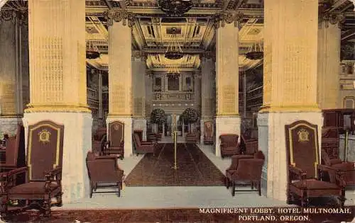 L235 US Portland Oregon Lobby Hotel Multnomah Interieur Stühle Vintage Postkarte