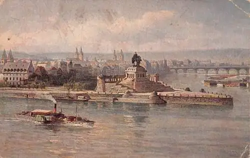 A139 Deutschland 1919 Kaiser Wilhelm Denkmal Deutsches Eck Dampfschiffe Postkarte
