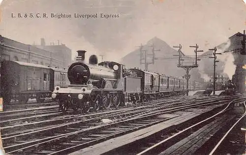 L373 Dampfzug 1905 LB & SCR Brighton Liverpool Express Vintage Postkarte