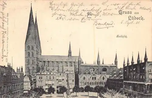 Deutschland 1901 Gruss aus Lübecker Marktplatz Vintage Postkarte