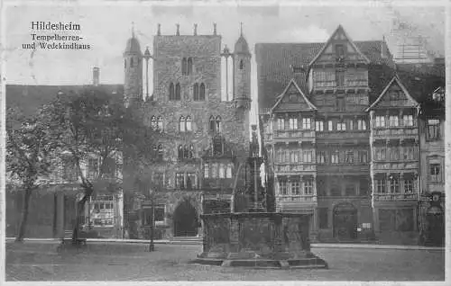 Deutschland 1929 Hildesheim Tempelherren Wedekindhaus Brunnen Vintage Postkarte