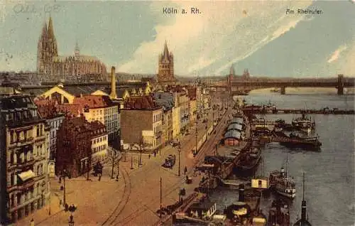 Deutschland 1916 Köln a Rh Rheinufer Hafen Dampfschiffe 1. Weltkrieg Feldpostkarte