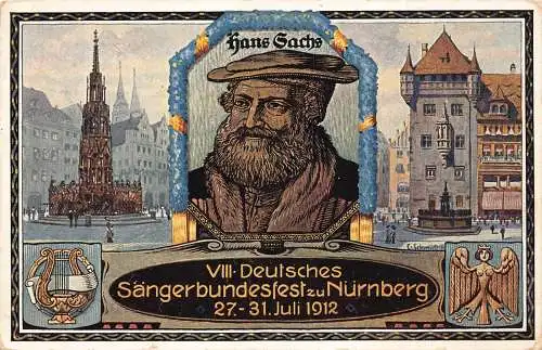 Deutschland 1912 Hans Sachs Saengerbundesfest Nürnberg Wappen Postkarte