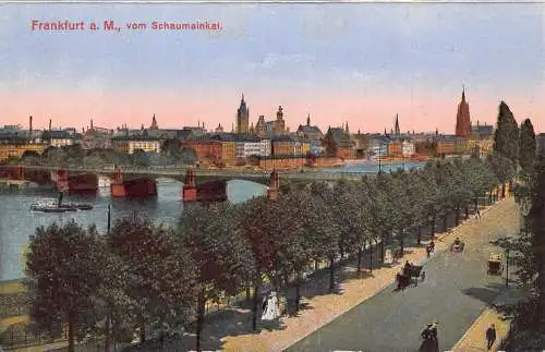 Deutschland Frankfurt a M vom Schaumainkai Gasse Dampfschiff Brücke Vintage Postkarte