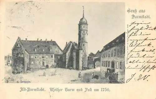 Deutschland 1898 Gruss aus Darmstadt Wriker Turm und Postkutsche Postkarte