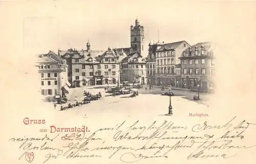 Deutschland 1907 Gruss aus Darmstädter Marktplatz Vintage Postkarte