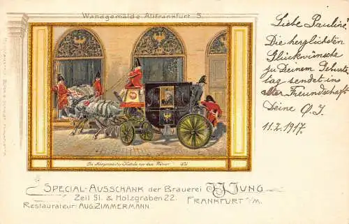 Deutschland Wandbild Postkutsche vor Roemer Frankfurter Brauerei JJ Jung Postkarte