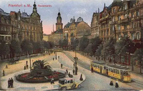 Deutschland Frankfurt a M Rossmarkt Auto Straßenbahn Oldtimer Postkarte