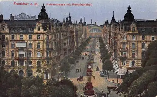 Deutschland Frankfurt a M Kaiserstraße Straßenuhr Bahnhof Vintage Postkarte