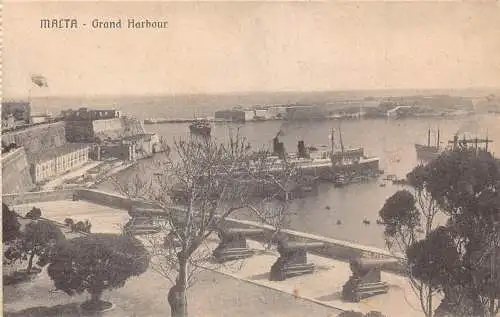 Malta Valletta Grand Harbor Steamboat Vintage Postkarte