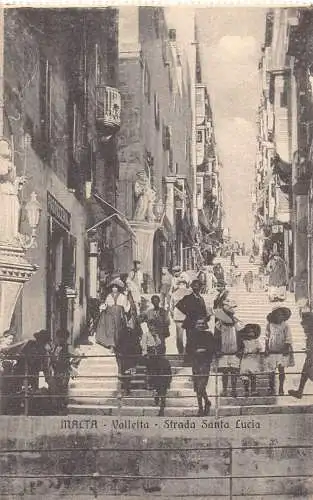 Malta Valletta Strada Santa Lucia Street Stairs Vintage Postkarte