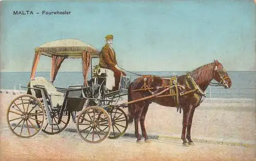 Malta Allradkutsche Pferd Meer ethnisch lokal Vintage Postkarte