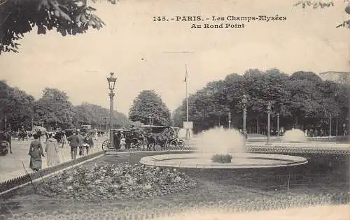 Frankreich Paris Les Champ Elysees Rond Point Brunnen Vintage Postkarte