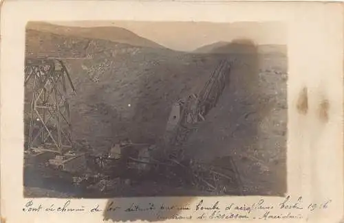 Mazedonien 1917 Eksi-Sou Eskisou Eisenbahnbrücke zerstörte Bombe 1. Weltkrieg RPPC Postkarte
