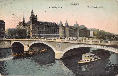 Frankreich Paris 1920 Die Conciergerie Dampfschiffe Brücke Vintage Postkarte