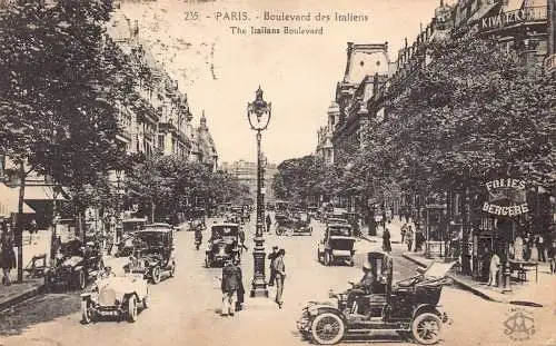 Frankreich Paris Italiener Boulevard Autos Folies Bergere Vintage Postkarte