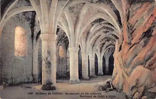 Schweiz Chateau de Chillon Schloss Souterrain enferme Keller Vintage Postkarte