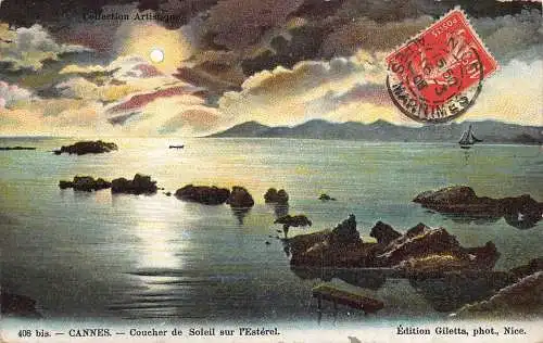 Frankreich 1908 Cannes Coucher de Soleil sur l'Esterel Meer Mondschein Postkarte