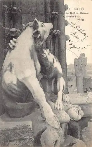 Frankreich 1909 Paris Eglise Notre Dame Chimere Gargoyles Vintage Postkarte