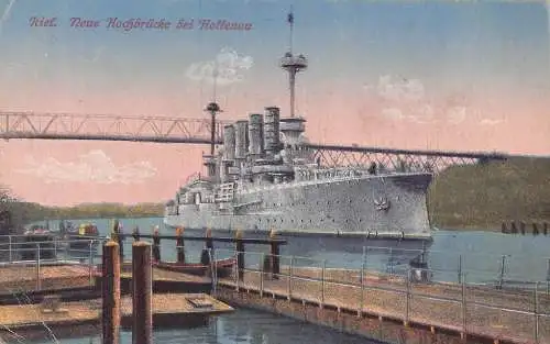 Deutschland Kiel Neue Hochbrücke bei Holtenau Schiffsbrücke Vintage Postkarte