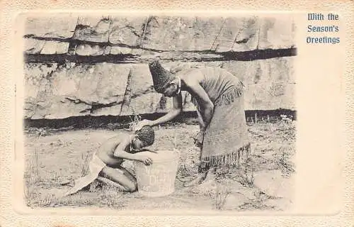 Südafrika 1904 Mutter wascht Kind ethnische Vintage Postkarte