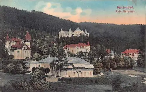 Deutschland Marienbad Cafe Bellevue Vintage Postkarte