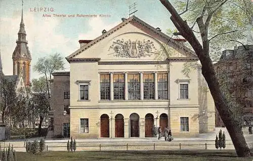 Deutschland Leipzig Altes Theater Reformierte Kirche Kirche Vintage Postkarte