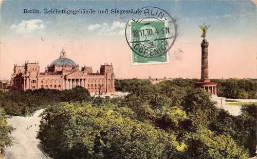 Deutschland Berlin 1930 Reichstagsgebaeude Siegessaeule Vintage Postkarte