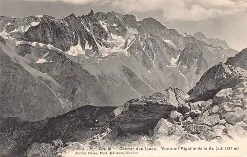 Schweiz Arolla Chemin des Ignes l'Aiguille de Za Berg Vintage Postkarte