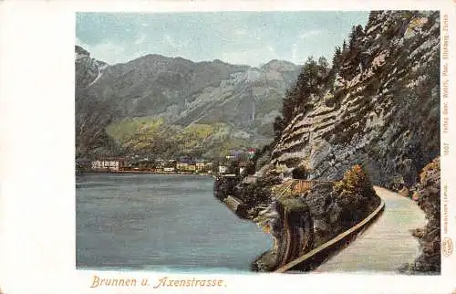 Schweiz Brunnen u Axenstrasse Straße Vintage Postkarte