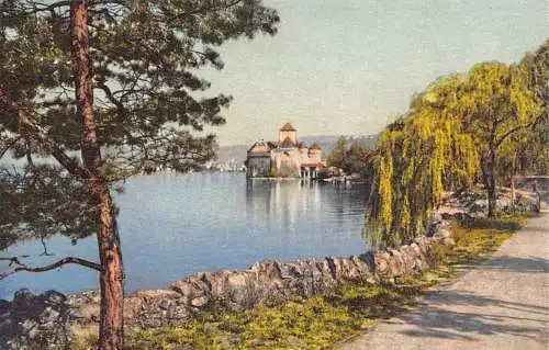 Schweiz Chillon Gesamtansicht See Vintage Postkarte
