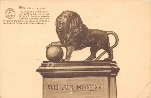 Belgien Waterloo Löwe Statue Vintage Postkarte
