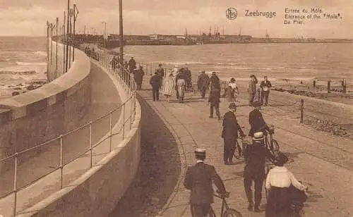 Belgien Zeebrugge Eingang Maulwurf Pier Fahrrad Vintage Postkarte