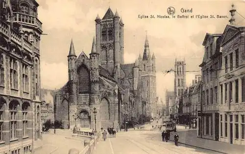 Belgien Gand Eglise St Nicolas Le Beffroi St Bavon Vintage Postkarte
